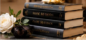 Elegant books in a warm reading setting